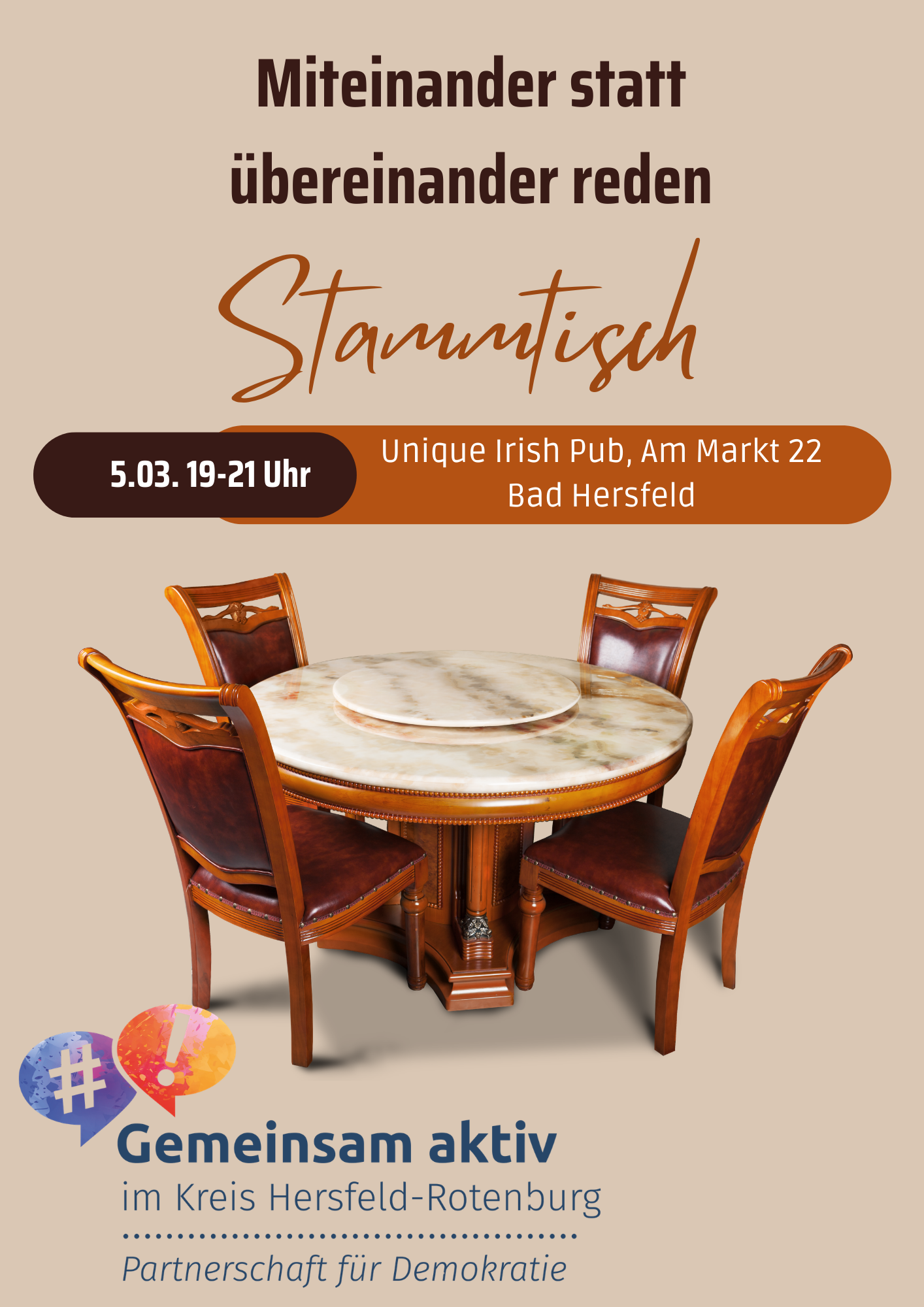 Der zweite Stammtisch: Miteinander statt übereinander reden.